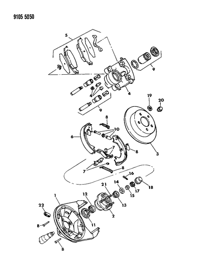 1989 Dodge Shadow Brakes, Rear Disc Diagram 2 - Thumbnail