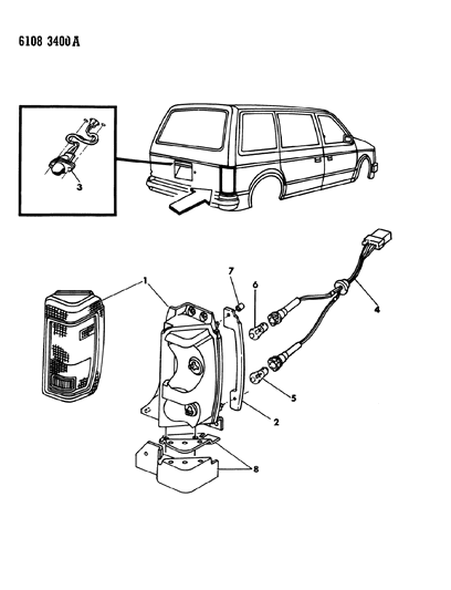 1986 Dodge Caravan Lamp, Quarter Panel Tail, Stop, Turn Signal, Right Diagram for 4174897