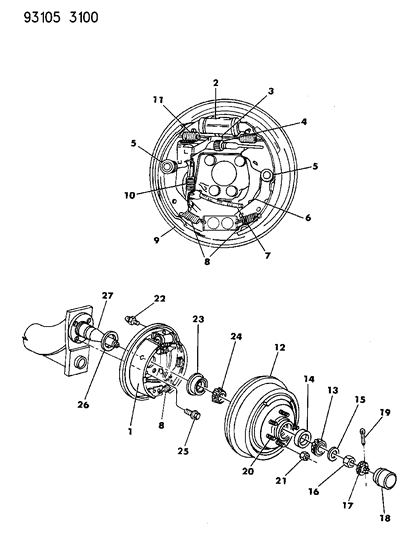 1993 Chrysler LeBaron GTC Brakes, Rear Drum Diagram