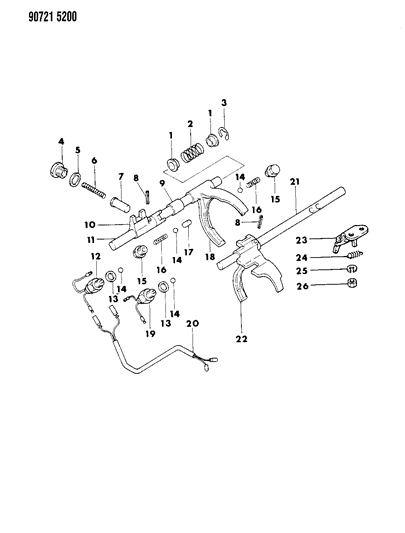 1990 Dodge Ram 50 Control, Shift Transfer Case of Manual Transmission Diagram