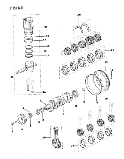 1986 Jeep Wrangler Crankshaft , Flywheel And Piston Diagram 2 - Thumbnail