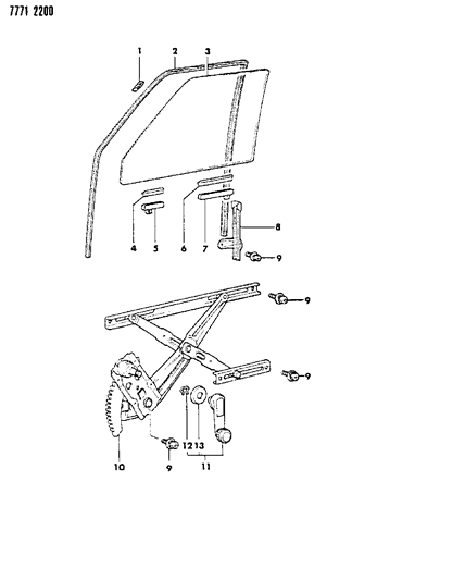 1987 Dodge Ram 50 Door, Front Glass, Regulator & Handles Diagram