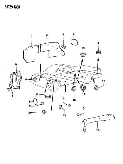 1991 Dodge Ram 50 Plugs Silencers & Insulators Diagram
