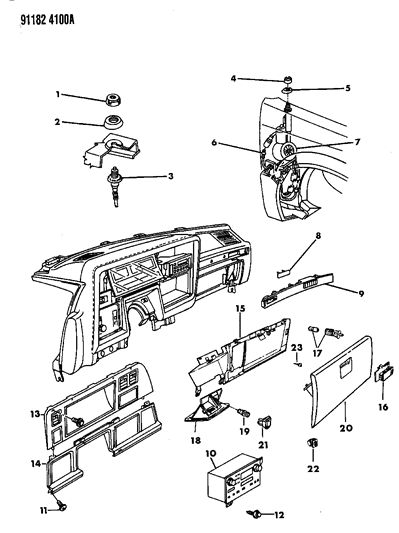 1991 Chrysler Imperial Instrument Panel Glove Box, Radio & Antenna Diagram