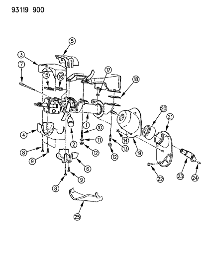 1993 Chrysler LeBaron Sedan Column, Steering, Upper And Lower Diagram