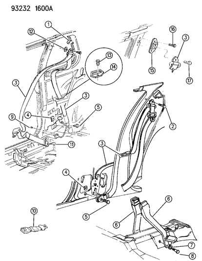 1993 Dodge Shadow Belt, Buckle Inner, Front Diagram for DK53KV4
