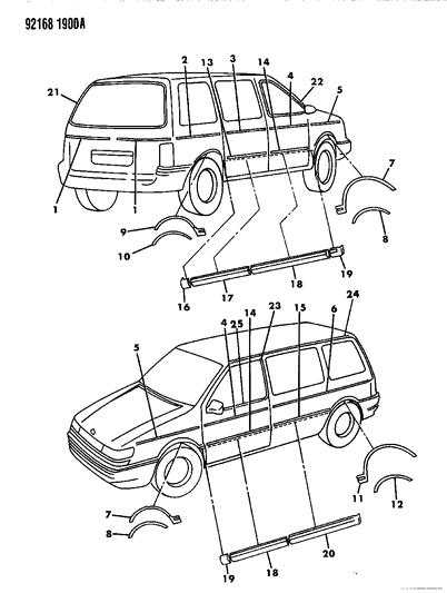 1992 Dodge Grand Caravan Window Molding, Outer Diagram for 4480797
