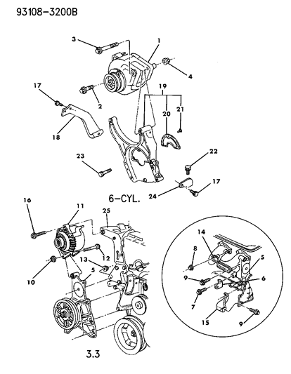 1993 Chrysler LeBaron GTC Alternator & Mounting Diagram 2 - Thumbnail