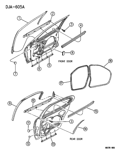1995 Dodge Stratus Weatherstrip, Front Diagram for 4646966