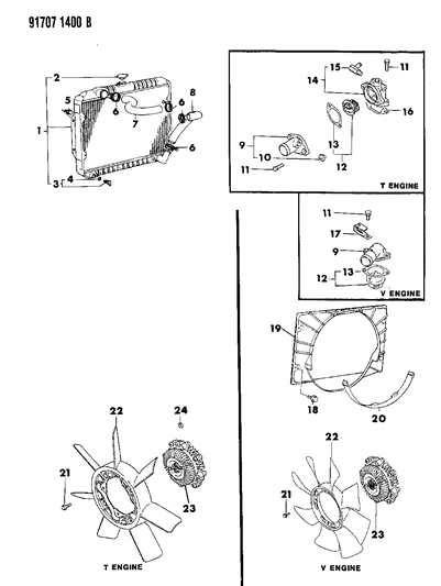 1991 Dodge Ram 50 Radiator & Related Parts Diagram 1 - Thumbnail