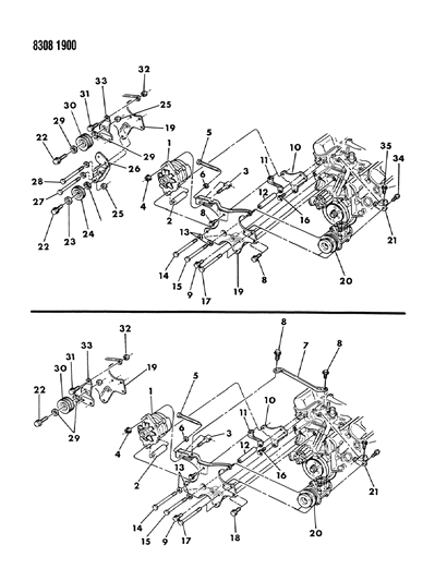 1989 Dodge D150 Alternator & Mounting Diagram