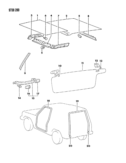 1989 Dodge Raider Holder, Visor, Beige Diagram for MB722358