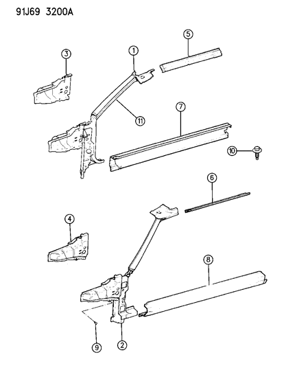1992 Jeep Cherokee Panels, Body Side Diagram 1 - Thumbnail