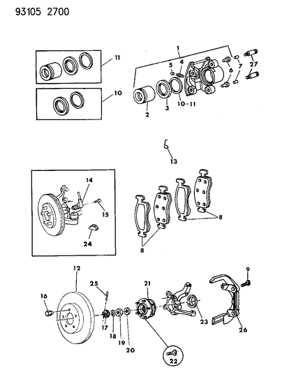 1993 Chrysler Imperial Brakes, Front Diagram
