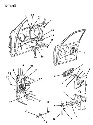 1992 Chrysler New Yorker Salon Door, Front Shell, Handles And Locks Diagram