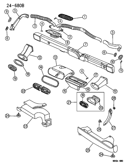 1996 Chrysler Sebring Convertible Air Distribution Ducts, Outlets, Louver Diagram