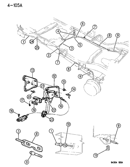1995 Dodge Dakota Equalizer, Parking Brake Intermediate Cable Diagram for 3467901