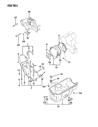 1988 Chrysler New Yorker Base Model Oil Pan & Timing Belt Cover Diagram