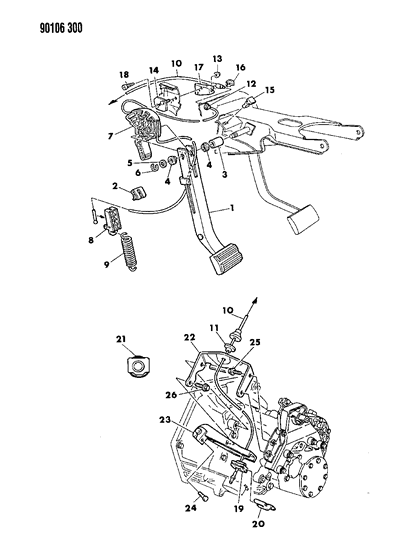 1990 Chrysler TC Maserati Clutch Pedal & Linkage Diagram 1 - Thumbnail