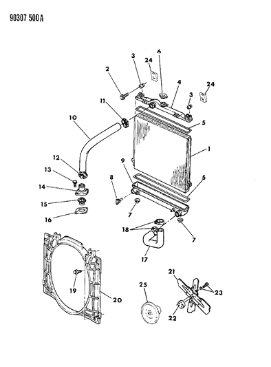 1991 Dodge Dakota Fan Shroud Diagram for 52007055