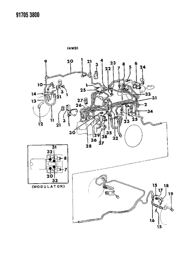 1991 Dodge Colt Lines & Hoses Anti-Skid Control Diagram 2 - Thumbnail