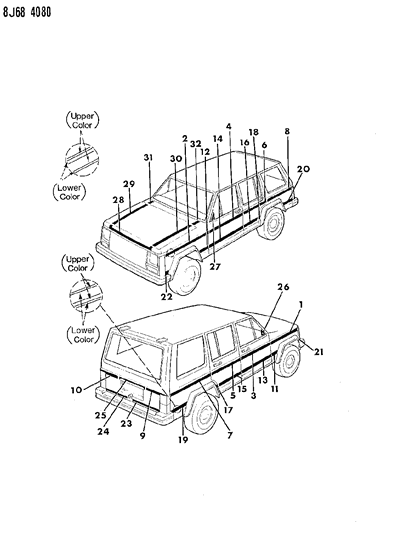 1987 Jeep Cherokee Decals, Exterior Diagram 3 - Thumbnail