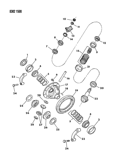 1989 Dodge D150 Differential - Front Axle Diagram 1 - Thumbnail