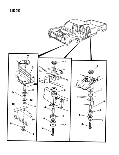 1988 Dodge W150 Nut, Radiator Grille, Front End Hold Down Diagram for 152346
