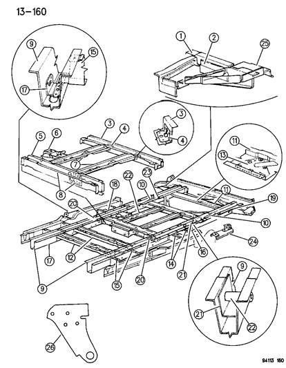 1994 Chrysler Town & Country Bracket, Assembly Rear Rail Towing, Europe Diagram for 4720684
