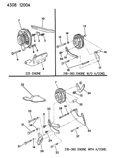 1984 Dodge Ram Wagon Alternator & Mounting Diagram 1 - Thumbnail