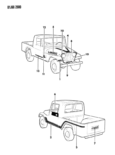 1986 Jeep Wrangler Decals, Exterior Diagram 4 - Thumbnail