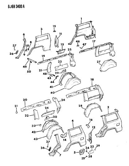 1990 Jeep Wagoneer Panels - Rear Quarter Diagram 2 - Thumbnail