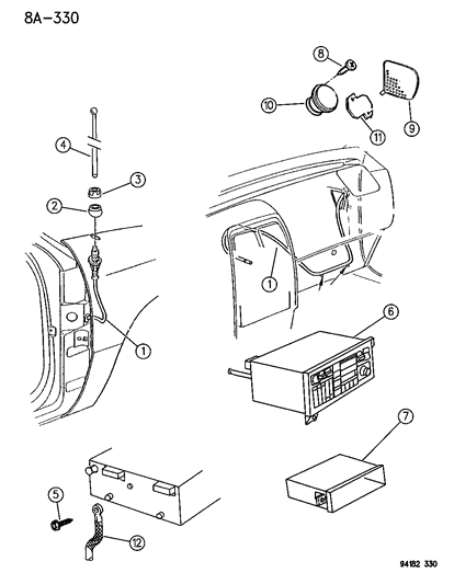 1994 Chrysler LeBaron GTC Radio - Speaker & Antenna Diagram