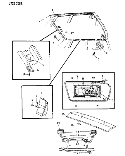 1987 Dodge 600 Sedan Headliner Visor & Shelf Panel Diagram
