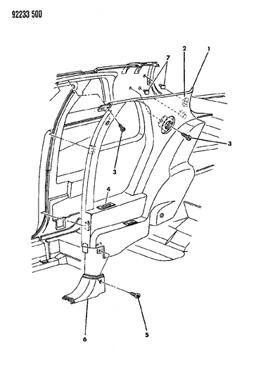1992 Chrysler LeBaron GTC Panel - Quarter Trim Diagram 1 - Thumbnail