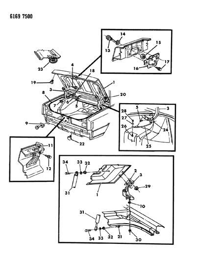 1986 Chrysler LeBaron Base Deck Lid Diagram