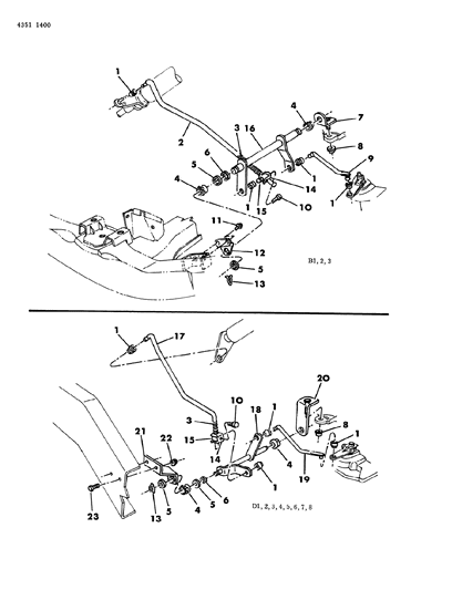 1984 Dodge Ram Wagon Controls, Gearshift, Lower Diagram