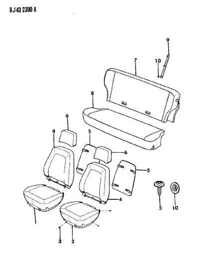 1990 Jeep Wagoneer Covers, Seat Upholstery Diagram 3 - Thumbnail