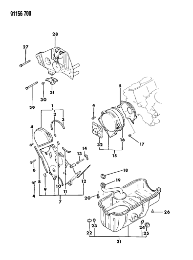 1991 Dodge Spirit Timing Cover Diagram for MD156911