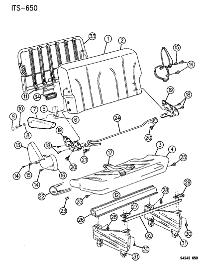 1994 Dodge Caravan Seat Belt, Inner Right (W/Buckle), Rear Diagram for HS70PF6
