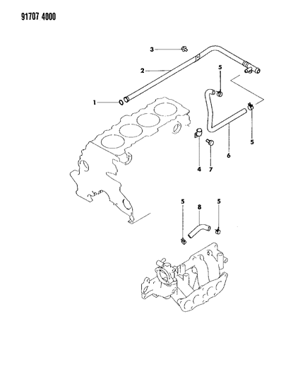 1991 Dodge Ram 50 Water Hose & Pipe Diagram 1 - Thumbnail