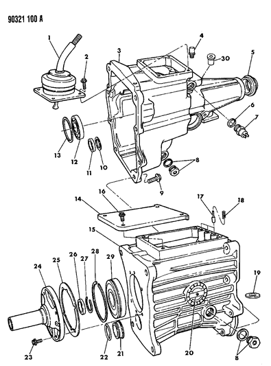 1993 Dodge Ram Wagon Transmission Case, Extension & Miscellaneous Parts Diagram