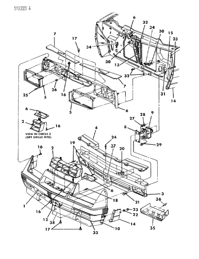 1985 Chrysler Laser License - Plate Package, W/O Turbo Z Package, Plastic Diagram for 6023925