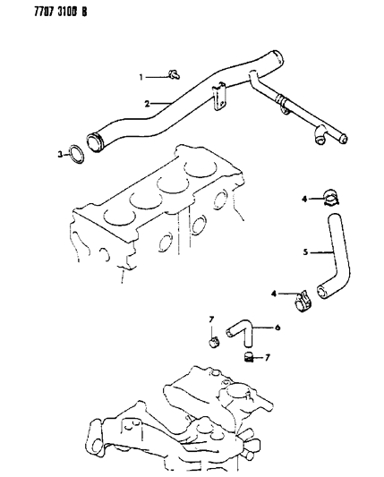 1988 Dodge Colt Water Hose & Pipe Diagram 2 - Thumbnail