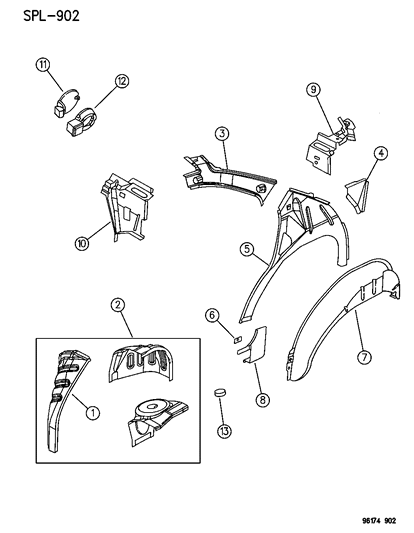 1996 Dodge Neon Package Tray Support, Rear Diagram for 5255518