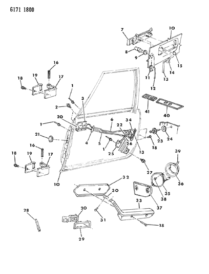 1986 Chrysler LeBaron Base Door, Front Shell, Handle And Control Diagram 1 - Thumbnail