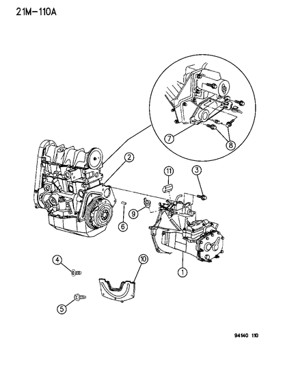 1994 Dodge Shadow Transaxle Assemblies & Mounting Diagram 1 - Thumbnail
