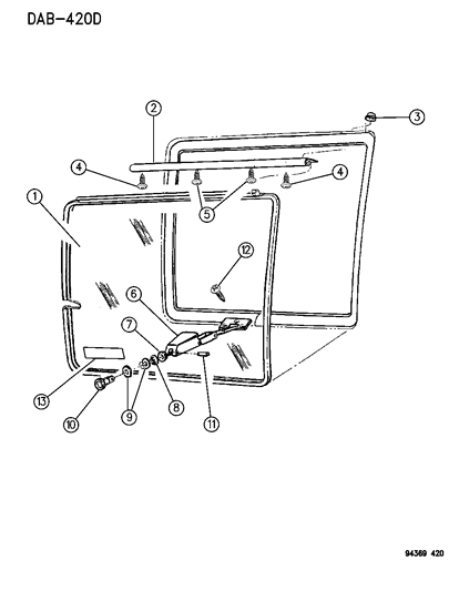 1996 Dodge Ram Wagon Door, Dual Cargo Glass & Hardware Diagram