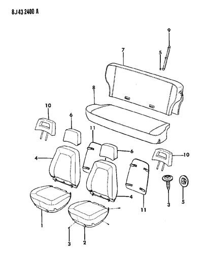 1990 Jeep Wagoneer Covers, Seat Upholstery Diagram 1 - Thumbnail