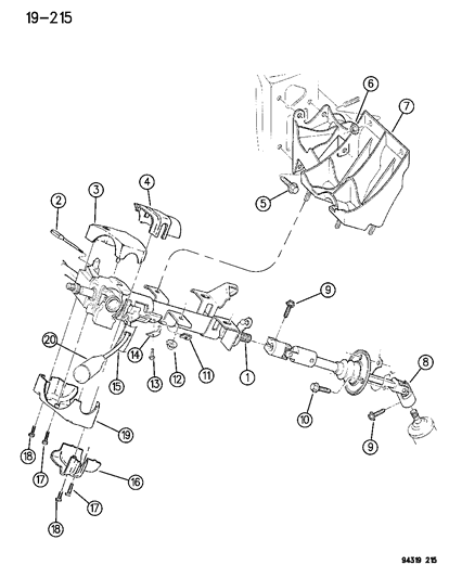 1996 Dodge Ram Wagon Column, Steering Upper And Lower Diagram